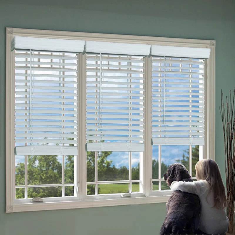 Condition photo showing New/Like New for inch room darkening, cordless faux wood horizontal/venetian blind