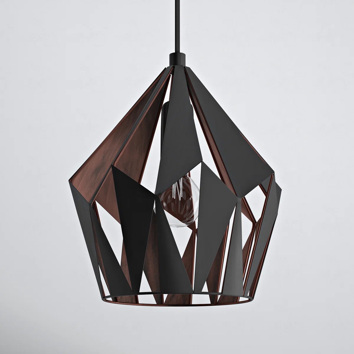 Eglo Carlton 1-Light Matte Black Pendant with Copper 202034a