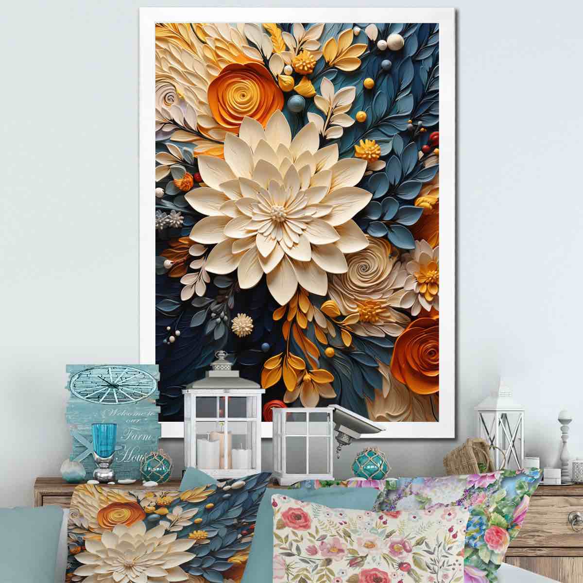 Condition photo showing New/Like New for orange teal botanical whirlwind iv - abstract botanicals canvas wall art print
