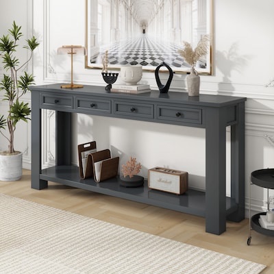 ModernLuxe Console TableSofa Table with Storage Drawers and Bottom Shelf