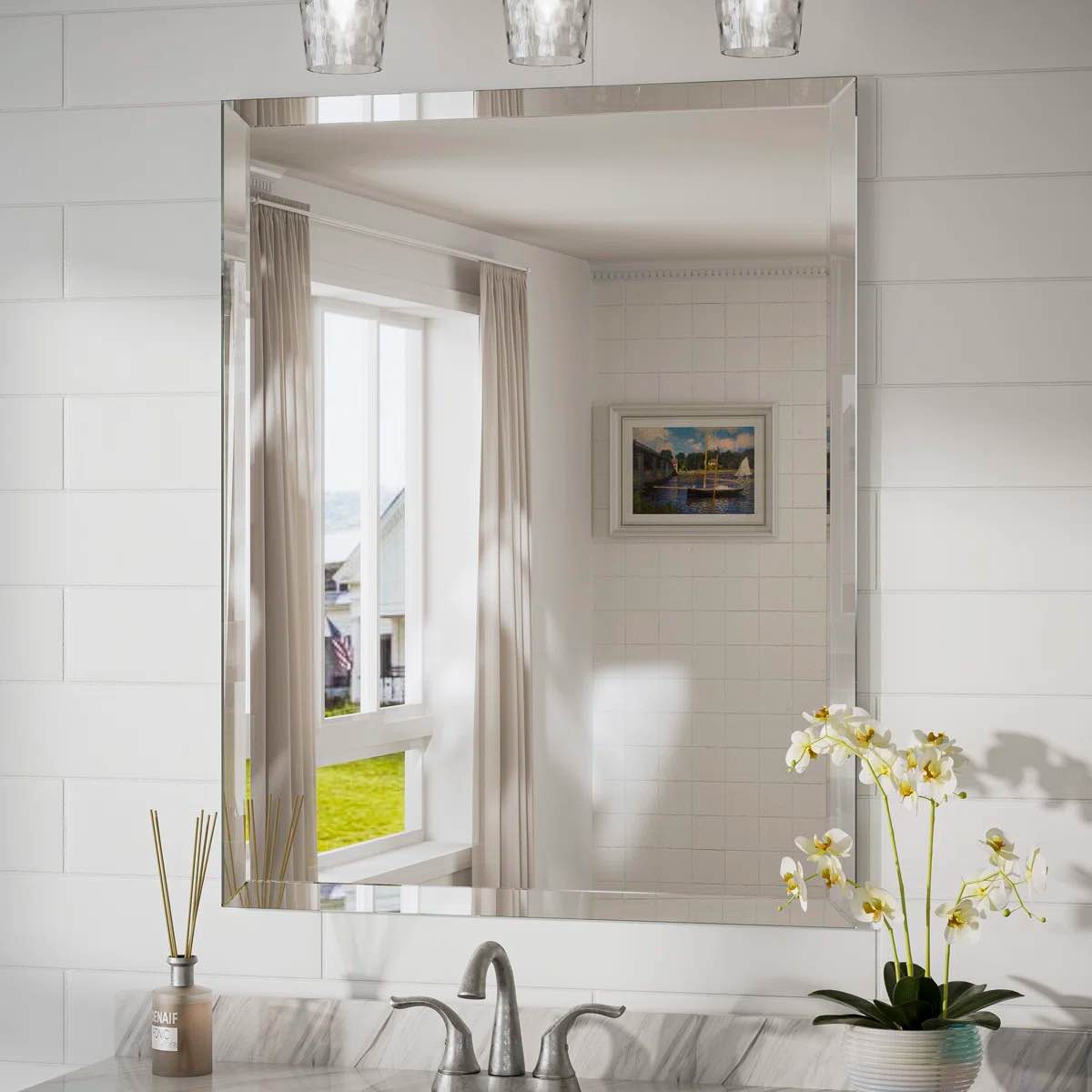 Janica Rectangular Beveled Frameless Bathroom Vanity Mirror Decorative Wall Accent Mirror