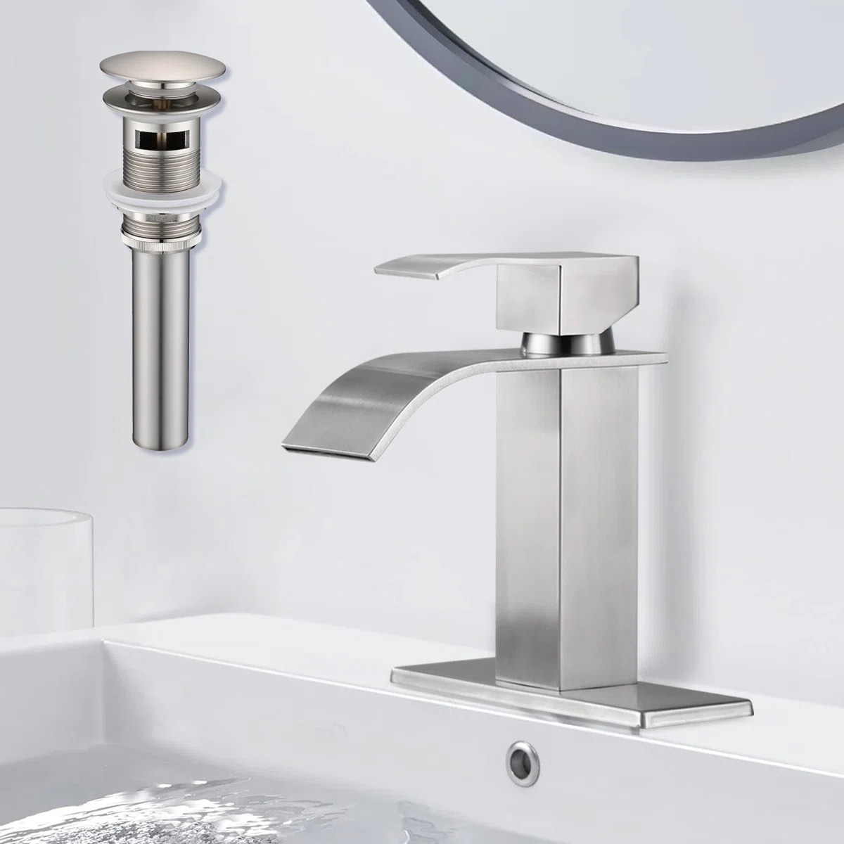 Single Handle Waterfall Bathroom Faucet With Pop-up Drain NV15EL01DK009NS
