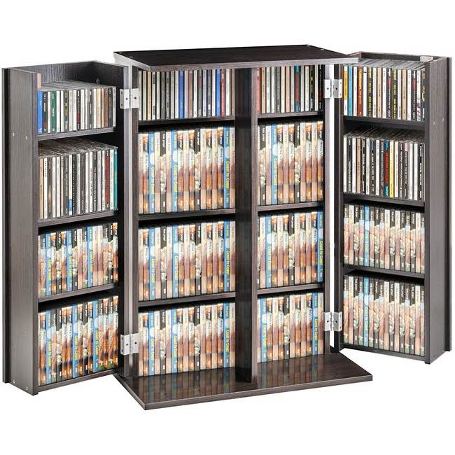Condition photo showing New/Like New for vevor media storage cabinet, dvd cabinet with doors and shelves, cd storage, adjustable dvd shelf, protects & organizes music, movie, video games or collections-espresso
