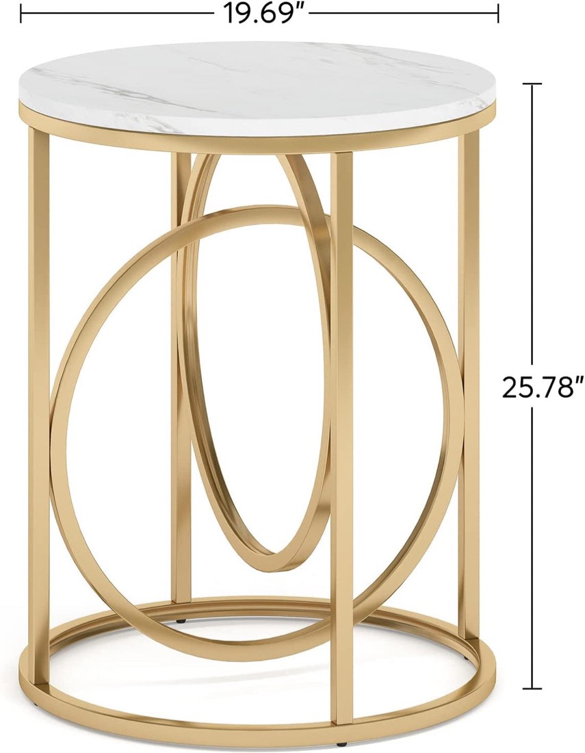 Condition photo showing New/Like New for round end table, modern sofa side table with faux marble top