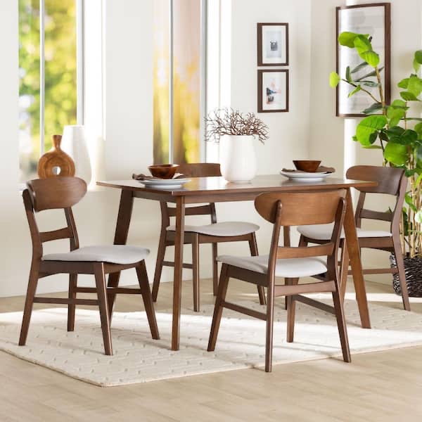 Fremont Taupe Fabric and Walnut Brown Wood Top Set of 2 Dining Seats