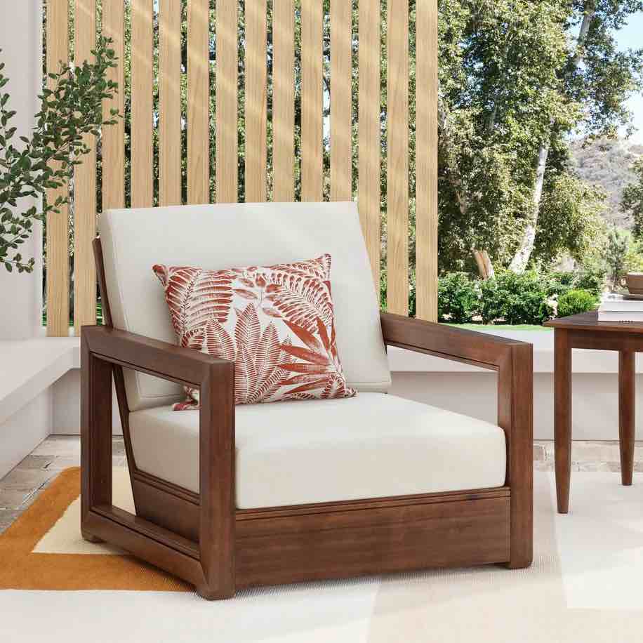Christopher Knight Home - Westchester Acacia Wood Floor Club Chair Brown - Slatted Back & Seat, Durable Outdoor Patio Seating
