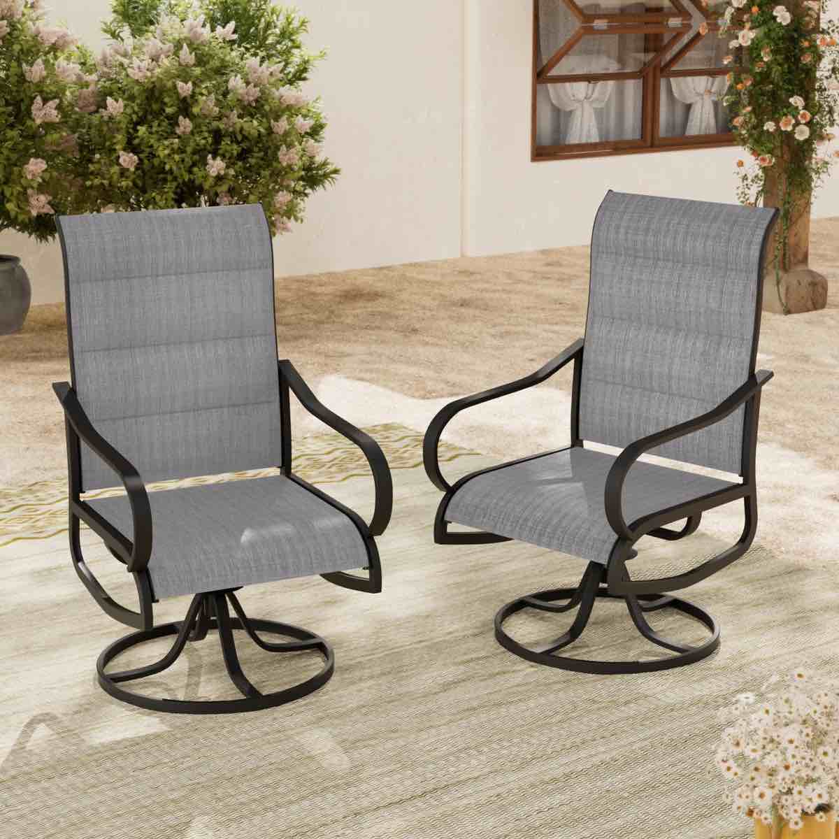 Condition photo showing New/Like New for angeli outdoor padded swivel dining armchair (set of 2)