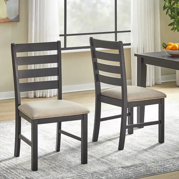 Lifestorey Peggy Solid Wood Ladderback Dining Chairs (Set of 2) - Matte Black