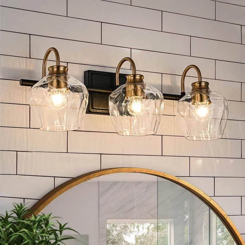 LLHZSY 3-Light Black and Gold Dimmable Bathroom Vanity Light Fixture