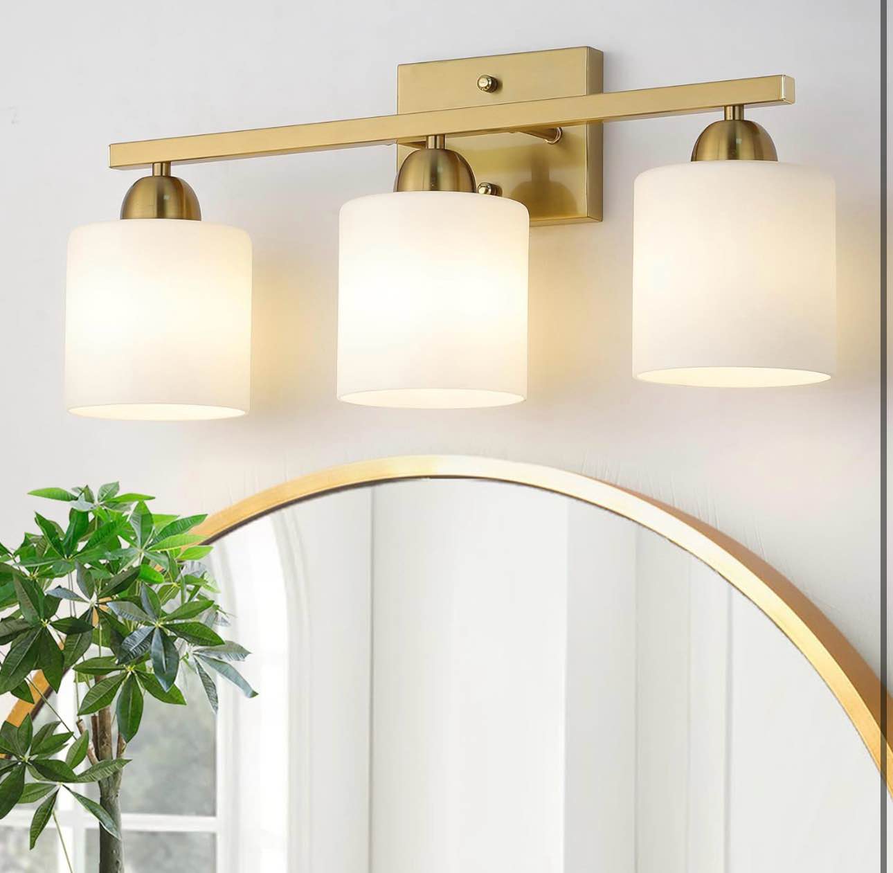 3-light bathroom vanity light fixture with opal glass shades