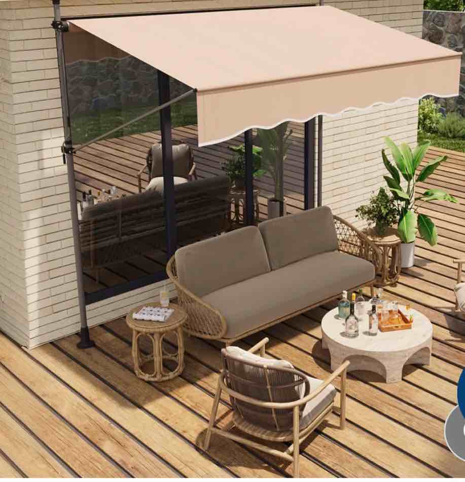 garveelife manual retractable awning, 118 in patio awning exterior outdoor sunshade shelter, angle & height adjustable sunsetter retractable awning uv protection for any window or door (khaki)
