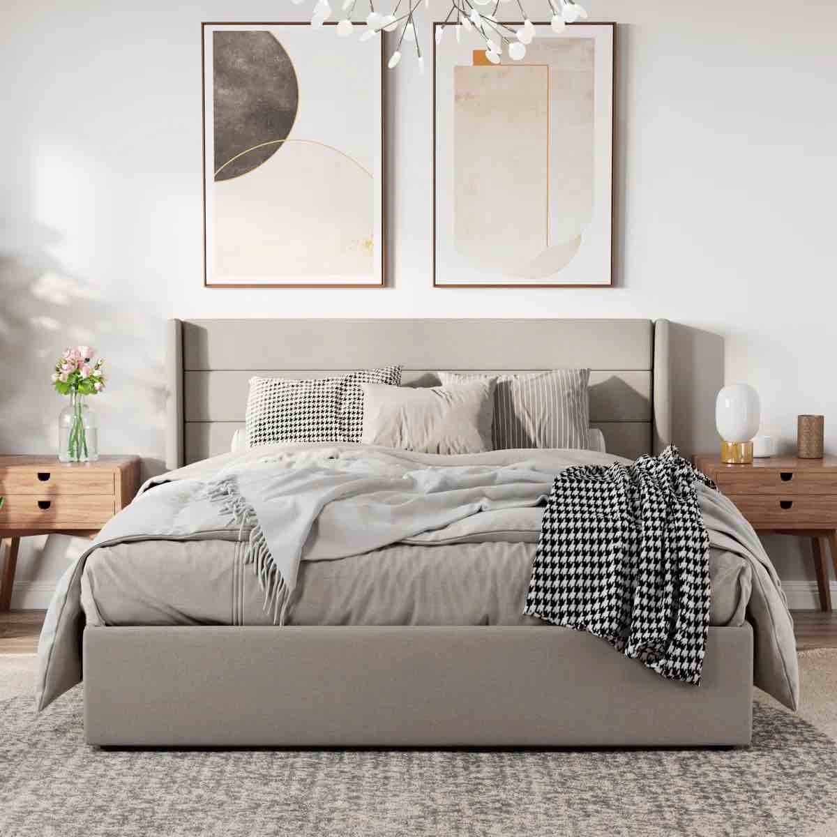 braya hydraulic lift up storage upholstered platform bed- queen