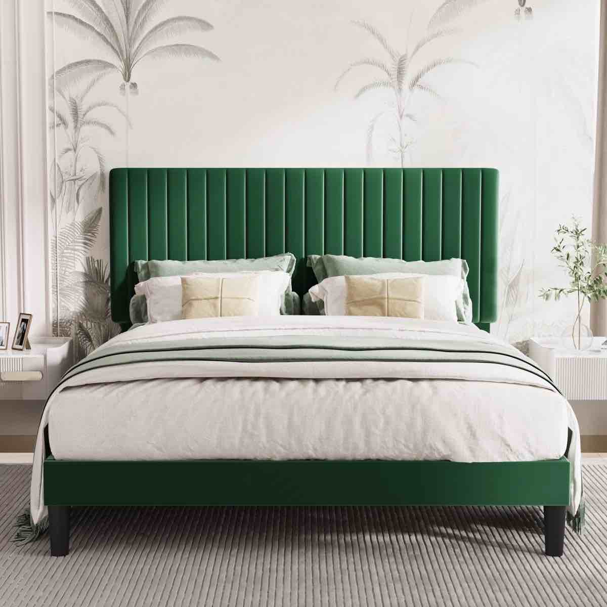 Dunphy Queen Upholstered Platform Bed with Adjustable Headboard, Acid Blue