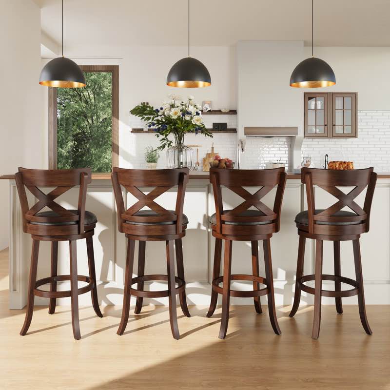 Danazia 30" Traditional Faux Leather Swivel Bar Stool with X Back for Kitchen (Set of 4)