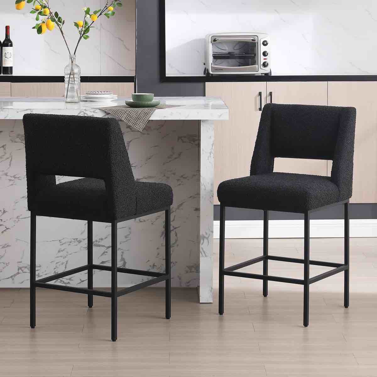 Jenie Upholstered 26.4'' Boucle Counter Stool with Metal Frame (Set of 2)