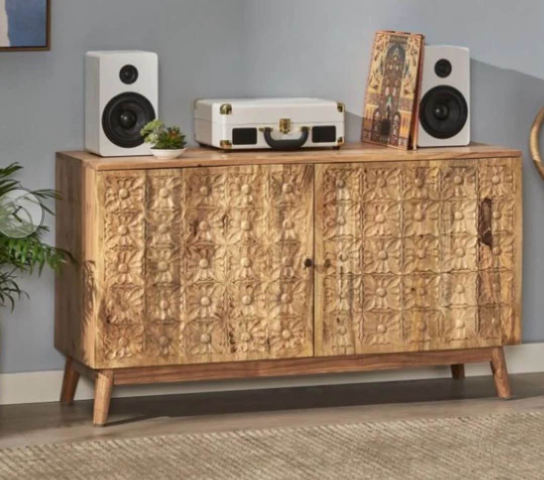 Grimsley Handcrafted Boho Acacia Wood 2 Door Cabinet by Christopher Knight Home - 47.00" L x 16.00" W x 26.50" H