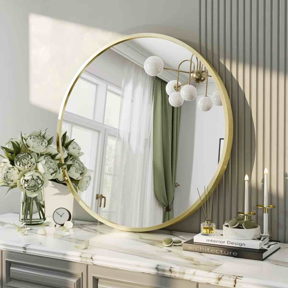 Condition photo showing New/Like New for amara tempered glass and aluminum alloy framed french cleat mounted wall mirror