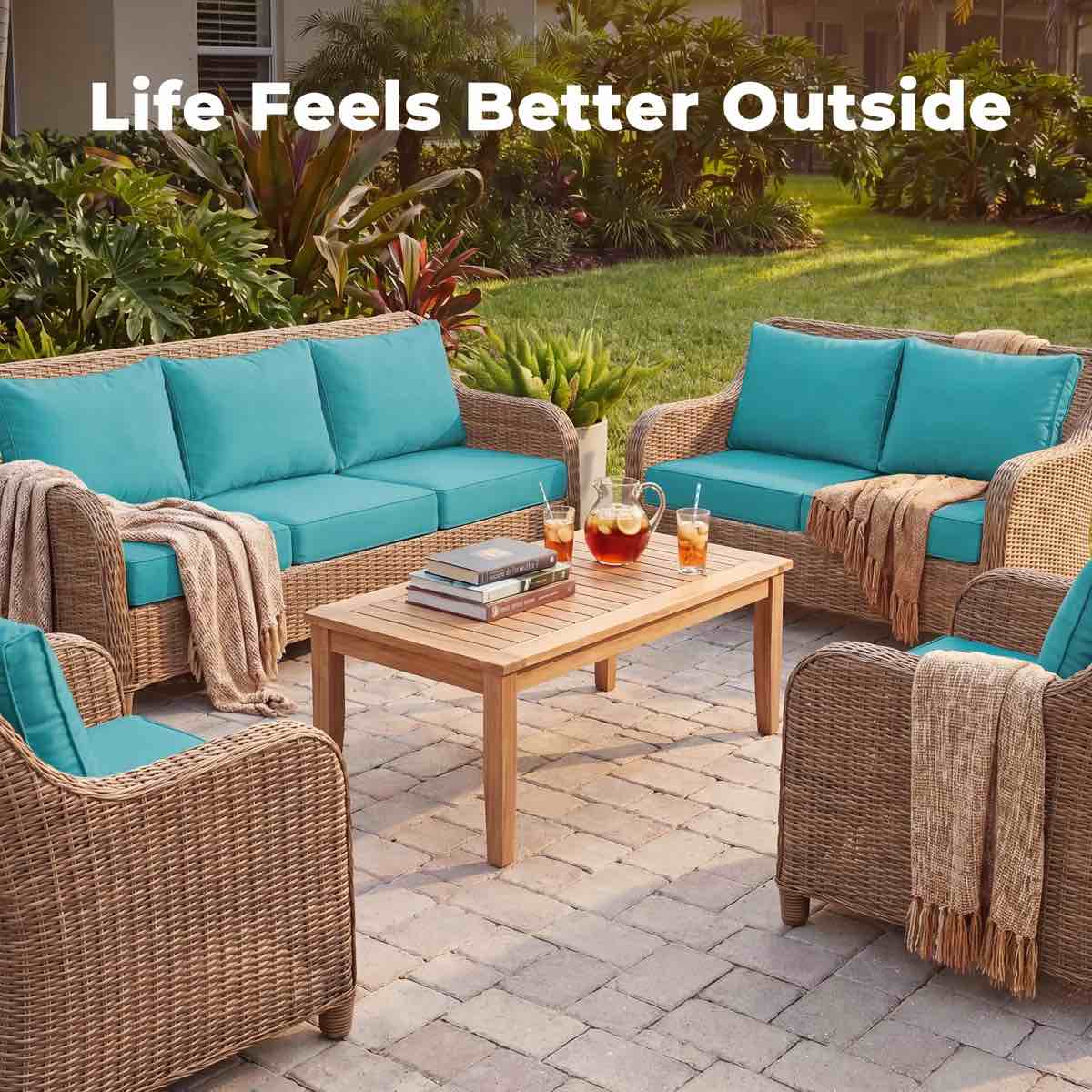 Condition photo showing New/Like New for 24 x 24 waterproof outdoor deep seat cushion for patio furniture replacement, low back