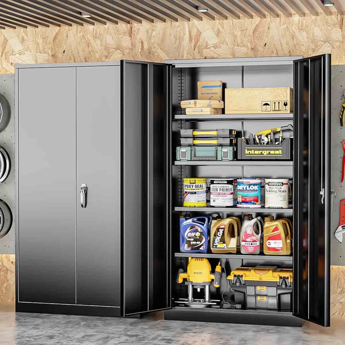 Condition photo showing New/Like New for achyut garage storage cabinets ( 72'' h x 36'' w x 18'' d ), metal tool cabinet with 4 adjustable shelves and lockable doors