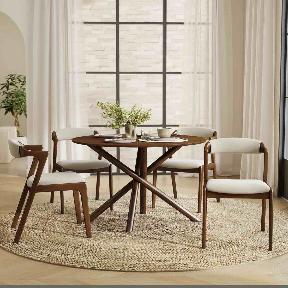 Condition photo showing New/Like New for arnott dining chairs, 4 stylish chairs, walnut finish