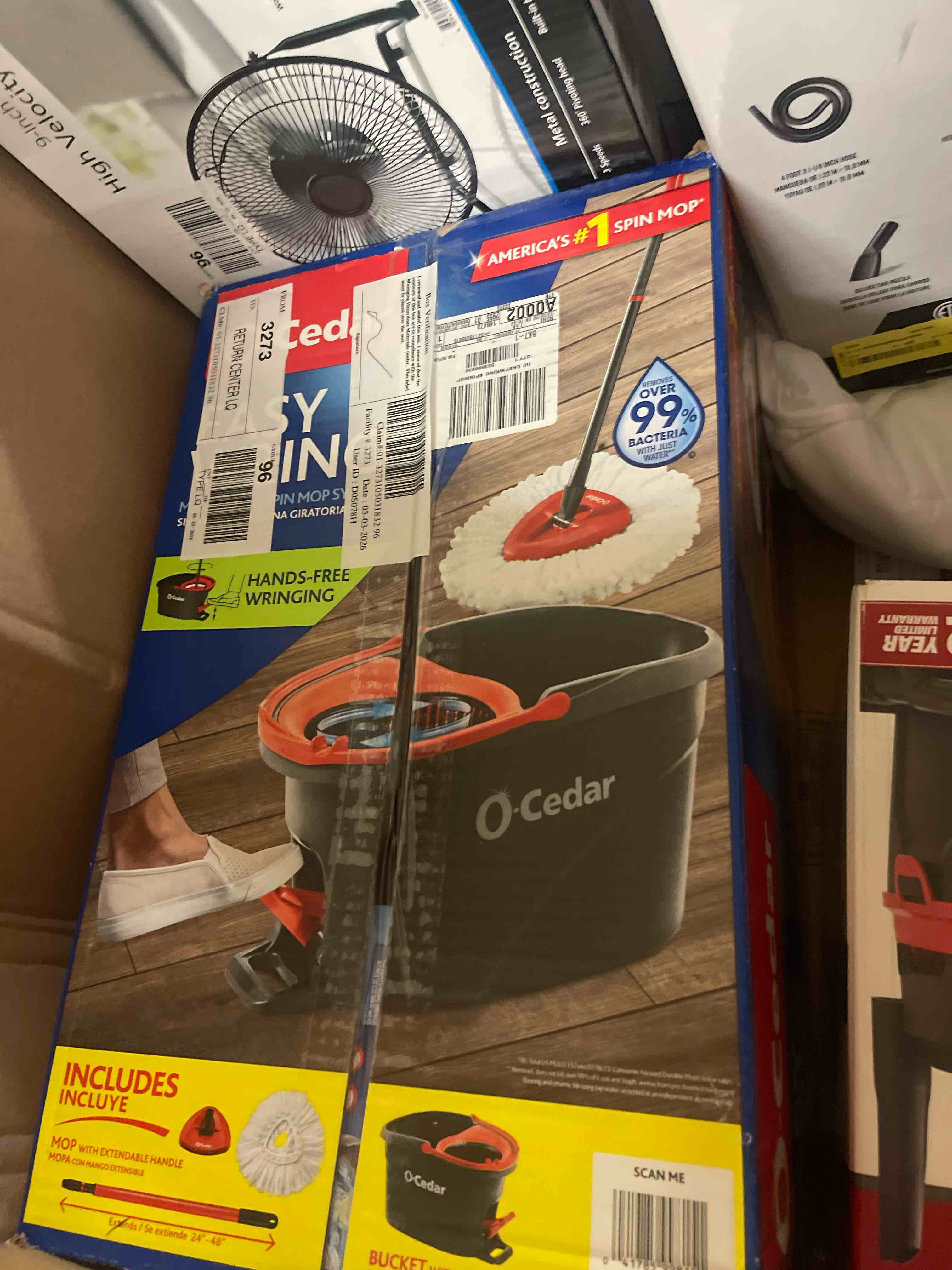 Condition photo showing New/Like New for o-cedar easywring microfiber spin mop, bucket floor cleaning system, red, gray, standard