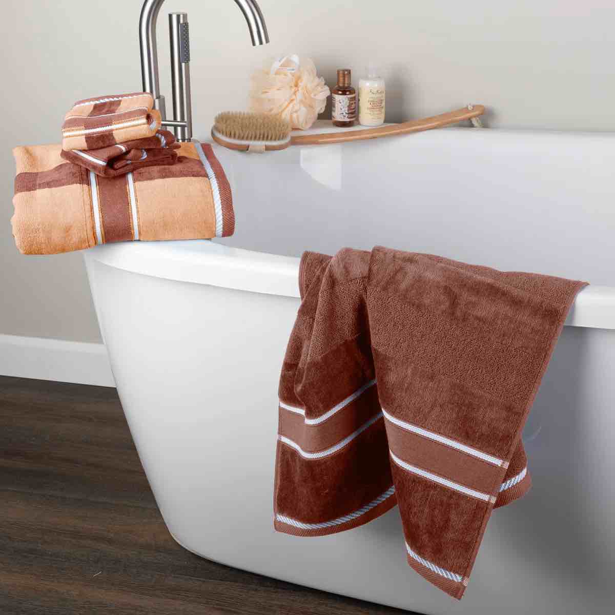 Condition photo showing New/Like New for lavish home 6 piece towel set - 525 gsm 100% cotton bathroom accessories - 2 bath towels, 2 hand towels, and 2 wash cloths - soft and absorbent bath sheets for shower, gym, dorm, and spa