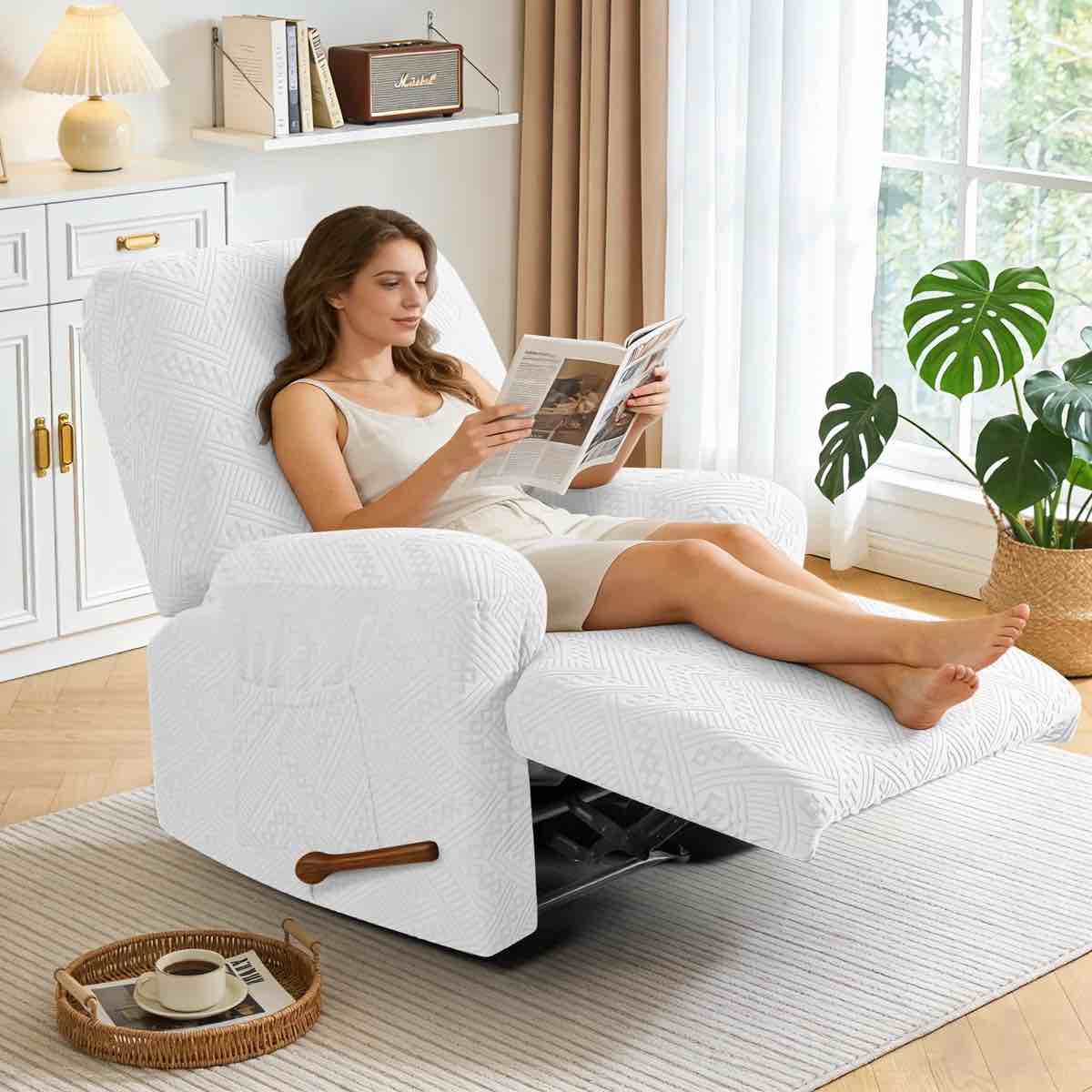 Condition photo showing New/Like New for harriet recliner chair covers 3 pieces box cushion sofa slipcovers stretch polyester armchair couch cover with pockets