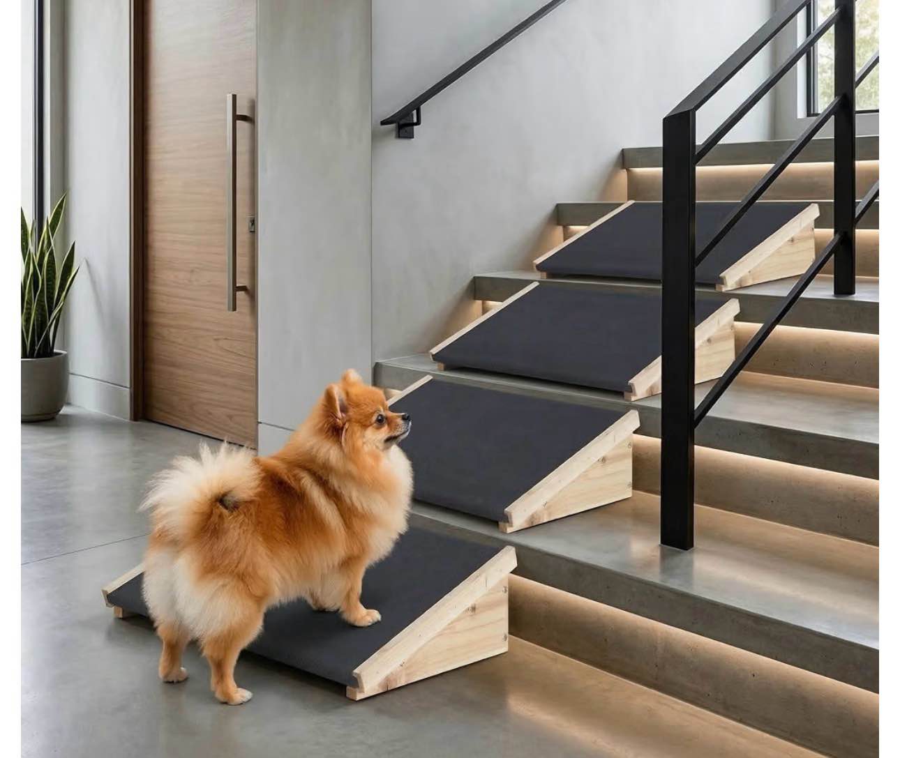 Condition photo showing New/Like New for dog ramp for stairs, non-slip rubber pet ramps for small medium dogs cats, gentle slope step and stair assist for senior or injured pets, indoor use, portable porch access, set of 2 (set of 2)
