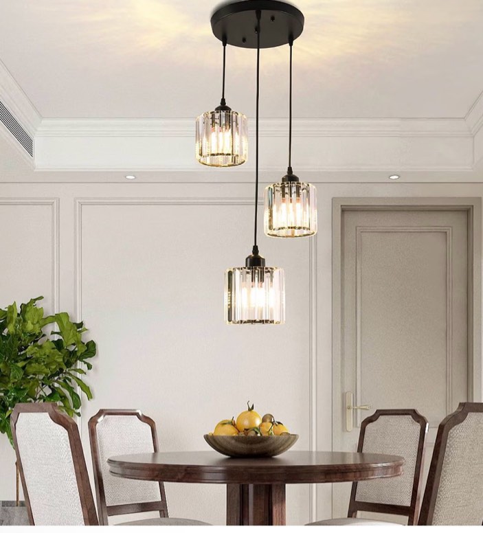 Condition photo showing Good Condition for crystal pendant lights round ceiling,modern crystal chandeliers hanging light fixture for kitchen island,adjustable chandelier for dining room,foyer,living room entryway black 3 lights