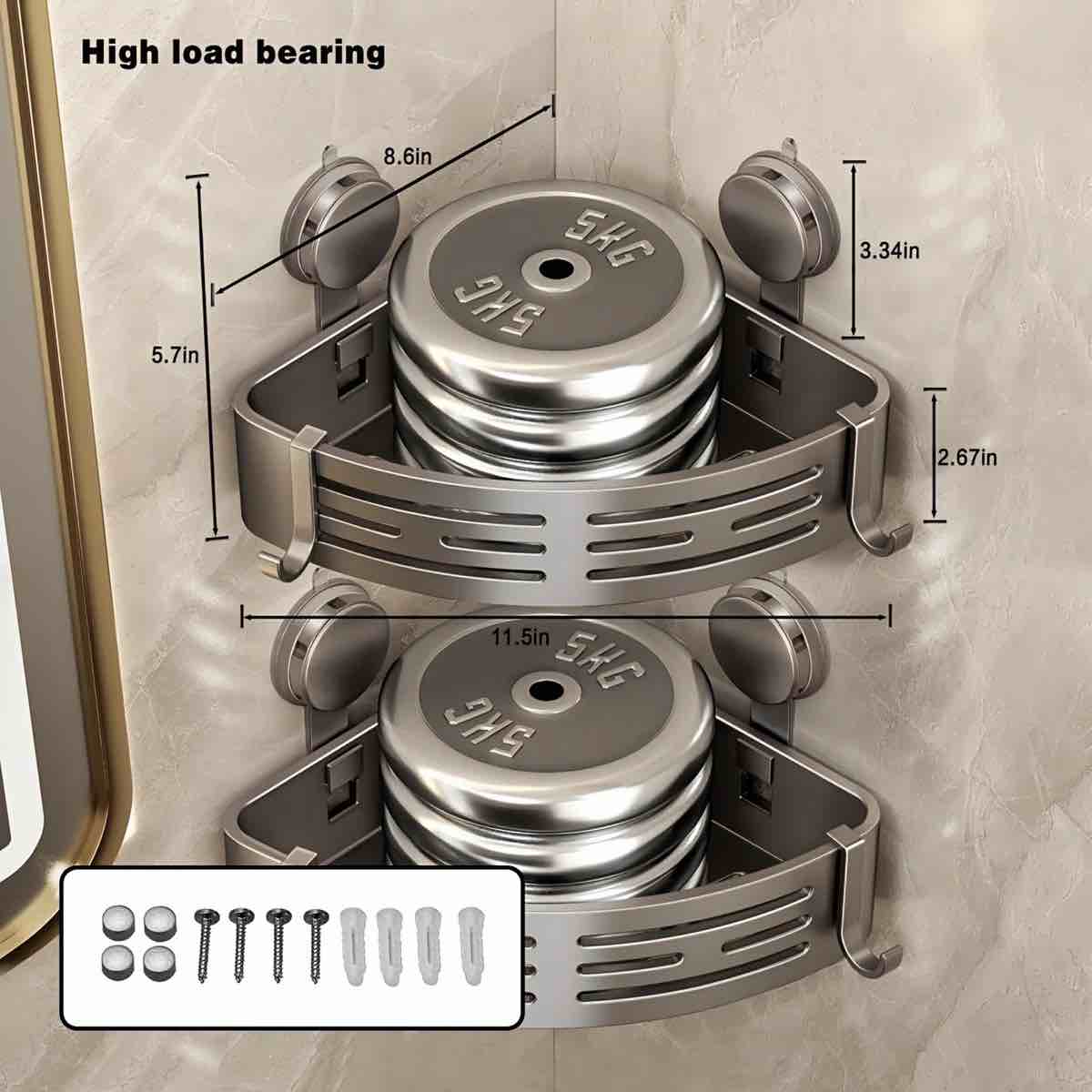 Condition photo showing New/Like New for corner shower caddy suction cup, no drilling shelf without towel bar, 2-pack gray