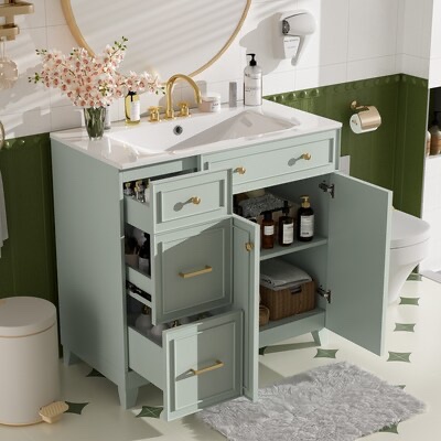 Condition photo showing New/Like New for lovmor 36inch bathroom vanity with ceramic sink standard and double layer drawers soft close doors