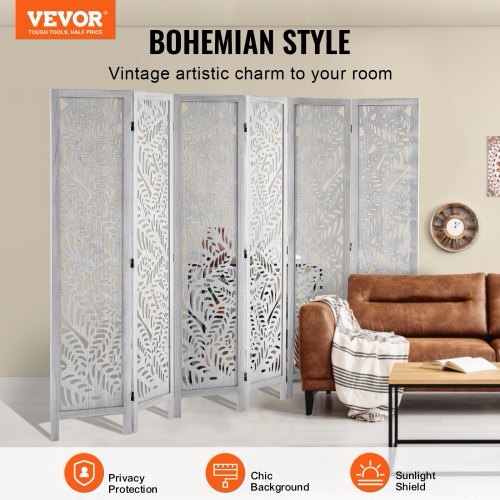 Condition photo showing New/Like New for wood room divider, 6 panel wood folding privacy screen, 66.9 inches tall indoor carved partition divider