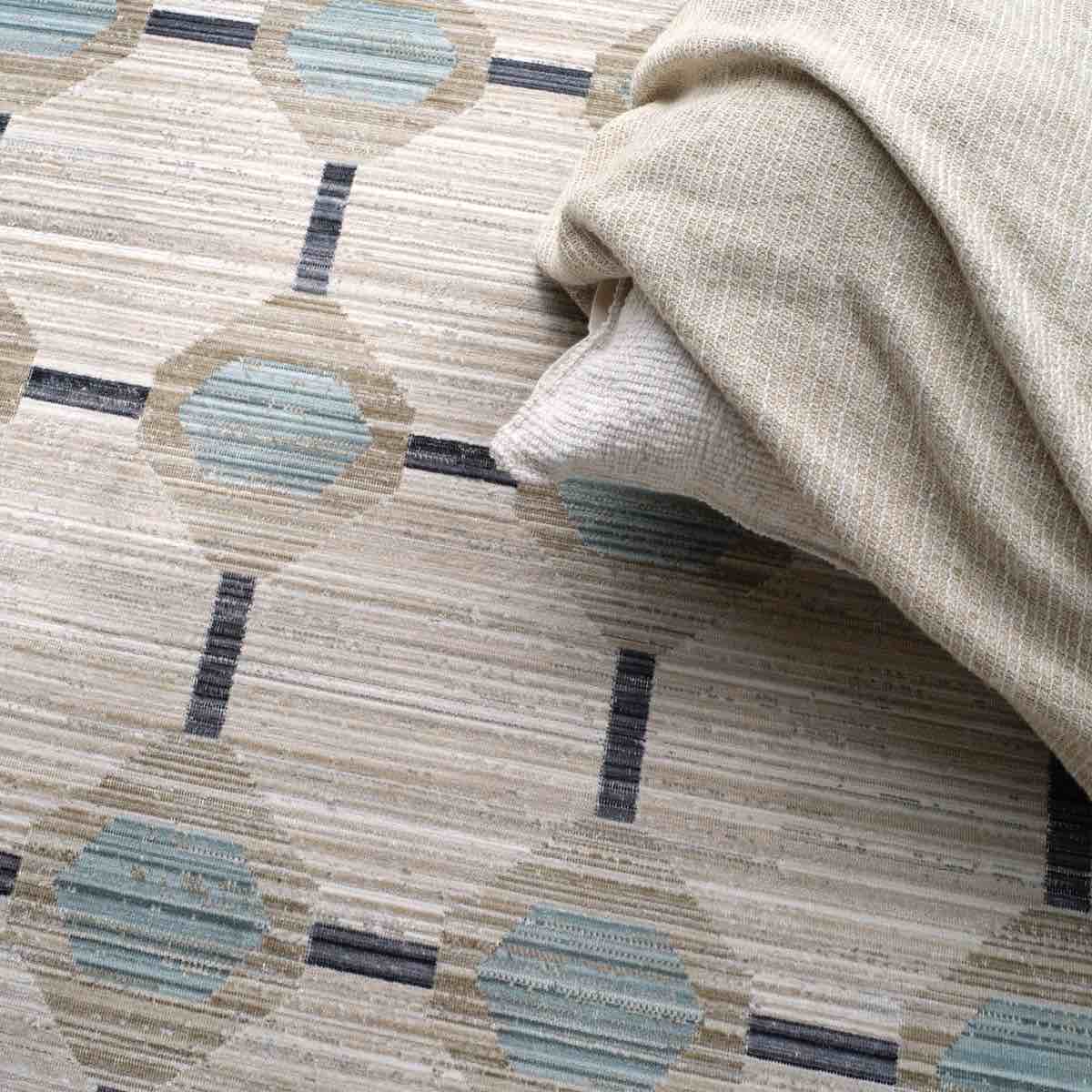 Condition photo showing New/Like New for muted mosaic alaric blue/grey (mum-03) outdoor area rug
