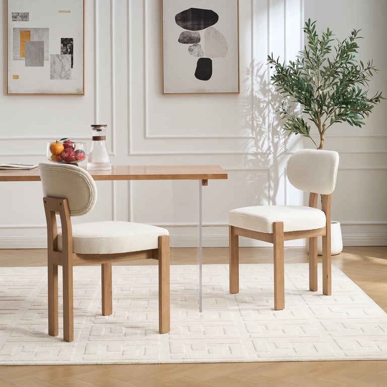 set of 2 wooden dining chairs, modern fabric upholstered dining room chair kitchen chairs, farmhouse dinner chair for kitchen dining room (beige)