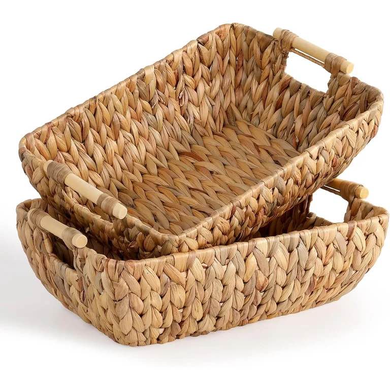 small wicker baskets for organizing 2 pack, hand woven baskets for storage, towels and toilet paper organization, woven gift basket,countertop baskets set for organizing