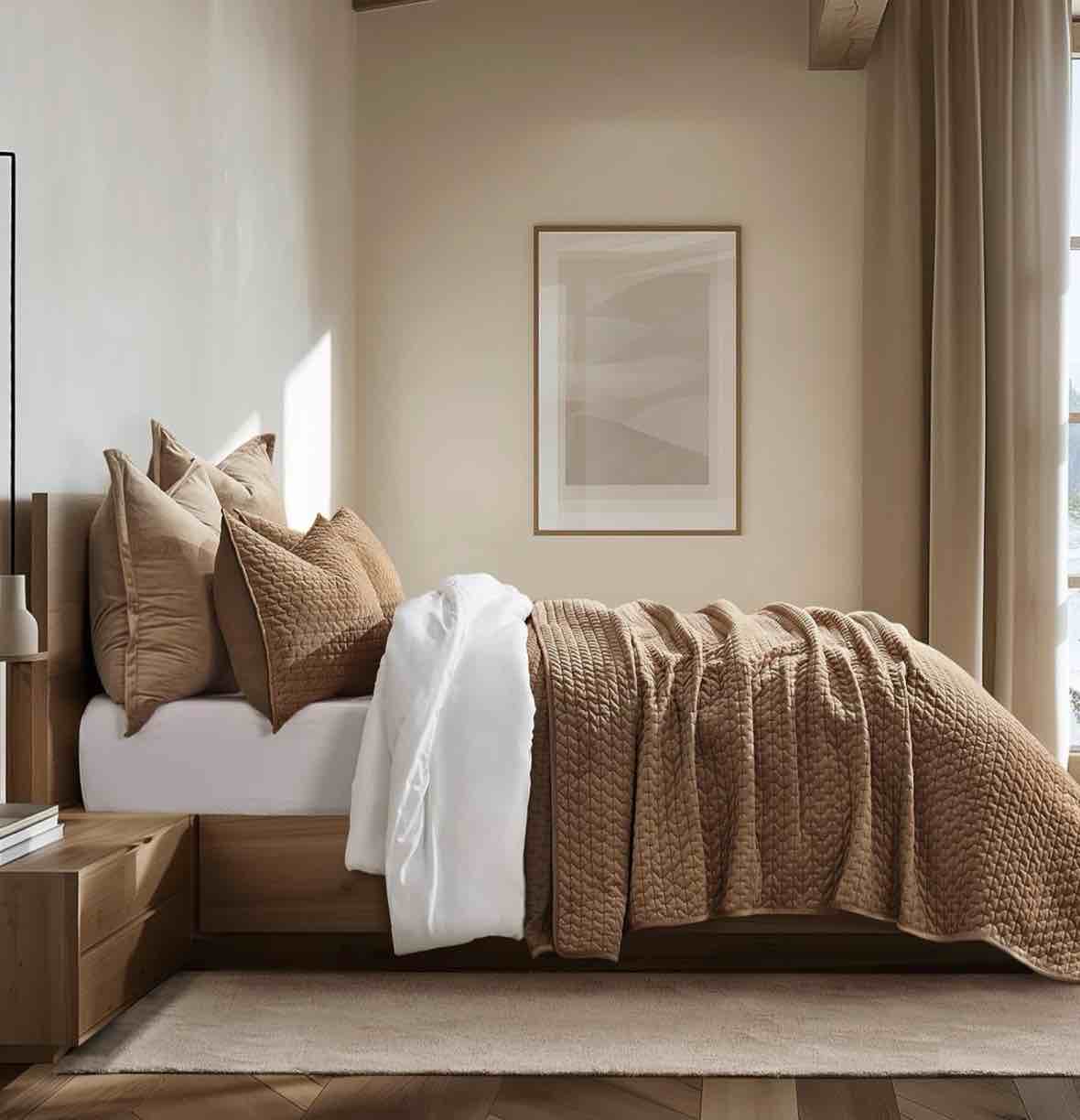 luxury velvet quilt set queen size 3 piece, soft cross-stitch velvet comforter set with pillow shams, lightweight coverlet bedspread bedding set for all seasons, tobacco brown