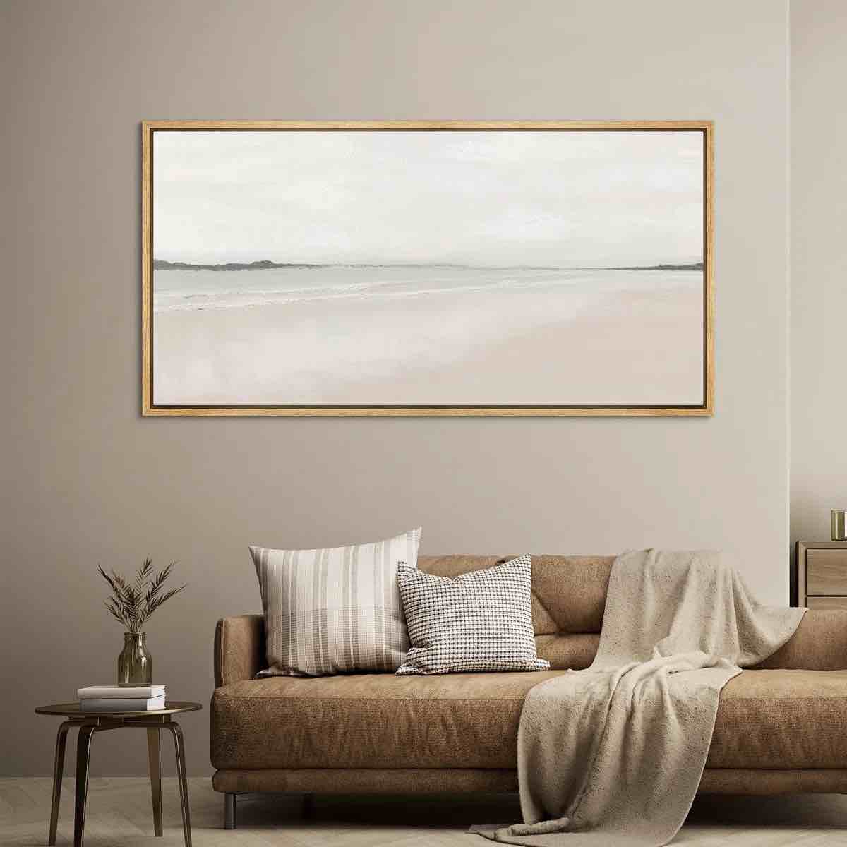 Condition photo showing New/Like New for muted coastal beach serene modern neutral extra large pictures framed canvas print wall art