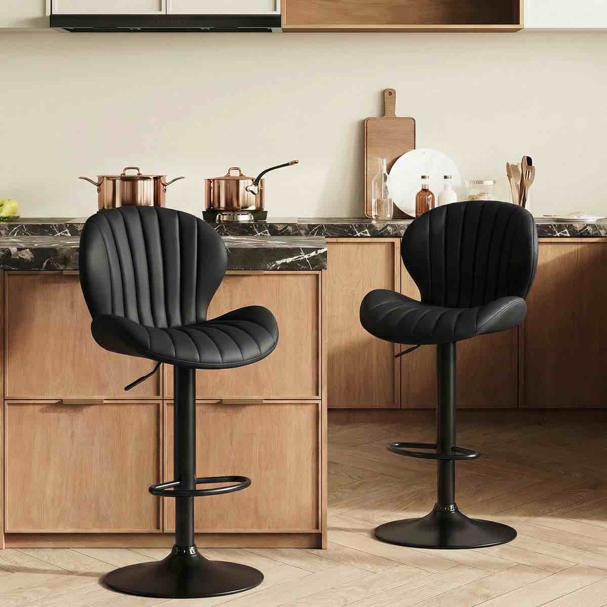 swivel upholstered adjustable height bar counter stool with metal frame (set of 2)