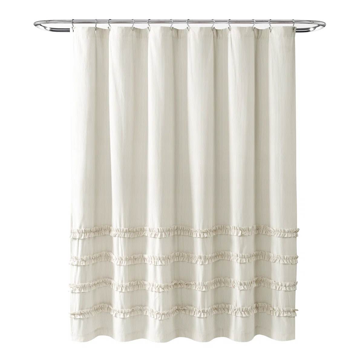 Condition photo showing New/Like New for vintage striped cotton striped shower curtain 72” x 72”