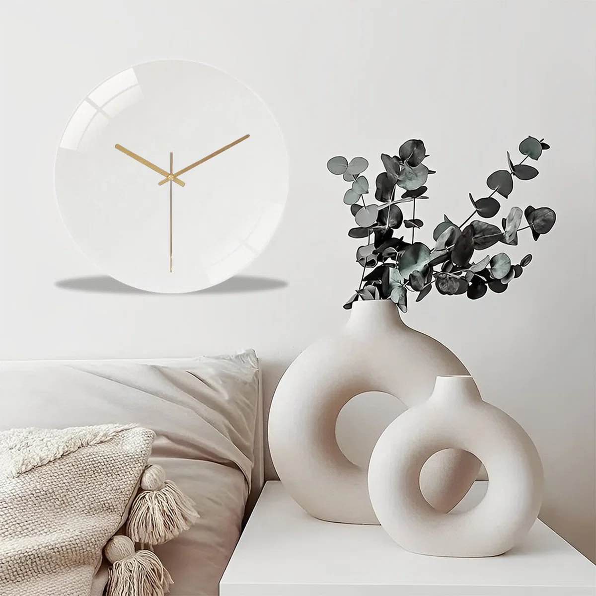 Condition photo showing New/Like New for 12" round tempered glass wall clock with silent quartz movement