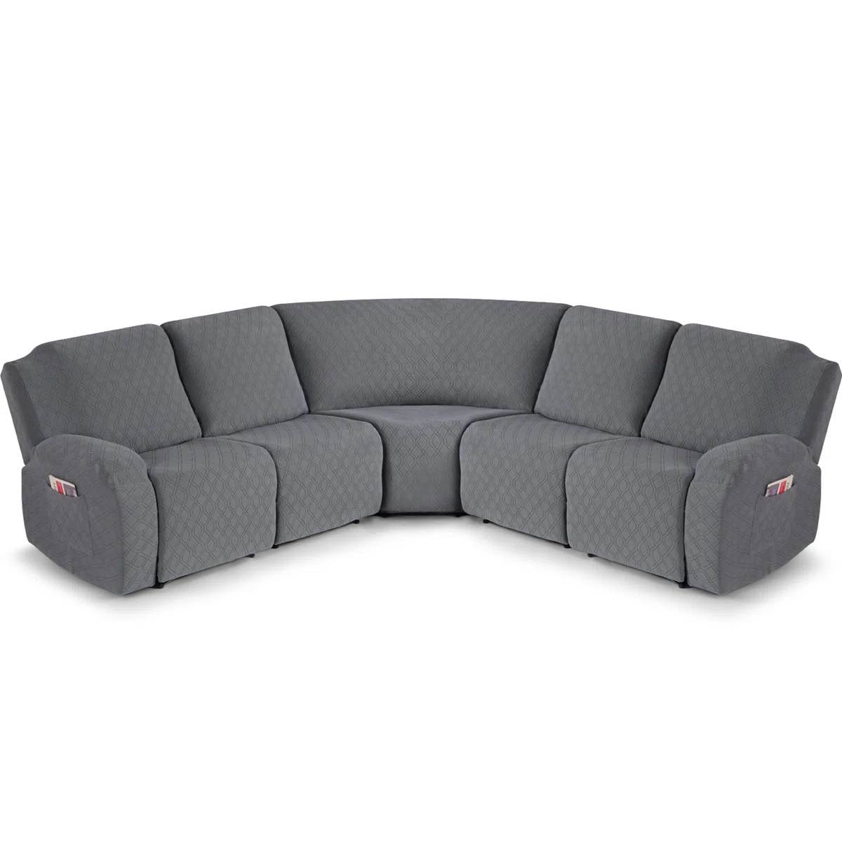harriet 5-pieces recliner corner sectional sofa slipcovers- oversized box cushion reclining sofa covers for l shaped couch with pockets ( 5 seater)