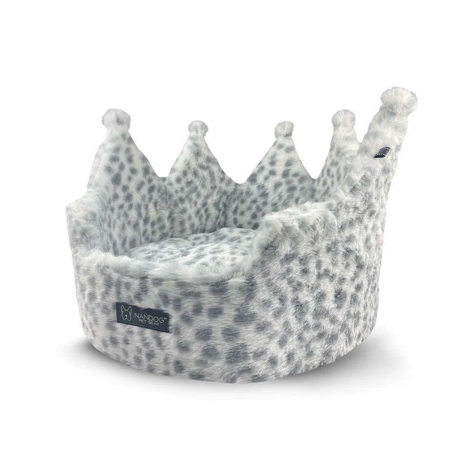 Condition photo showing New/Like New for crown collection micro-plush dog & cat bed - snow leopard