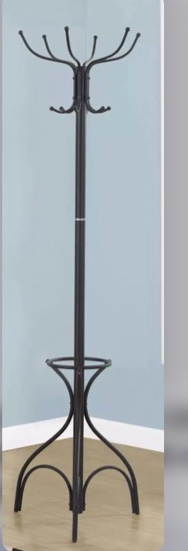 Condition photo showing New/Like New for coat rack, hall tree with storage function rack, with free standing design, with 12 coat hooks, for entryway use, 70" height, with umbrella holder function
