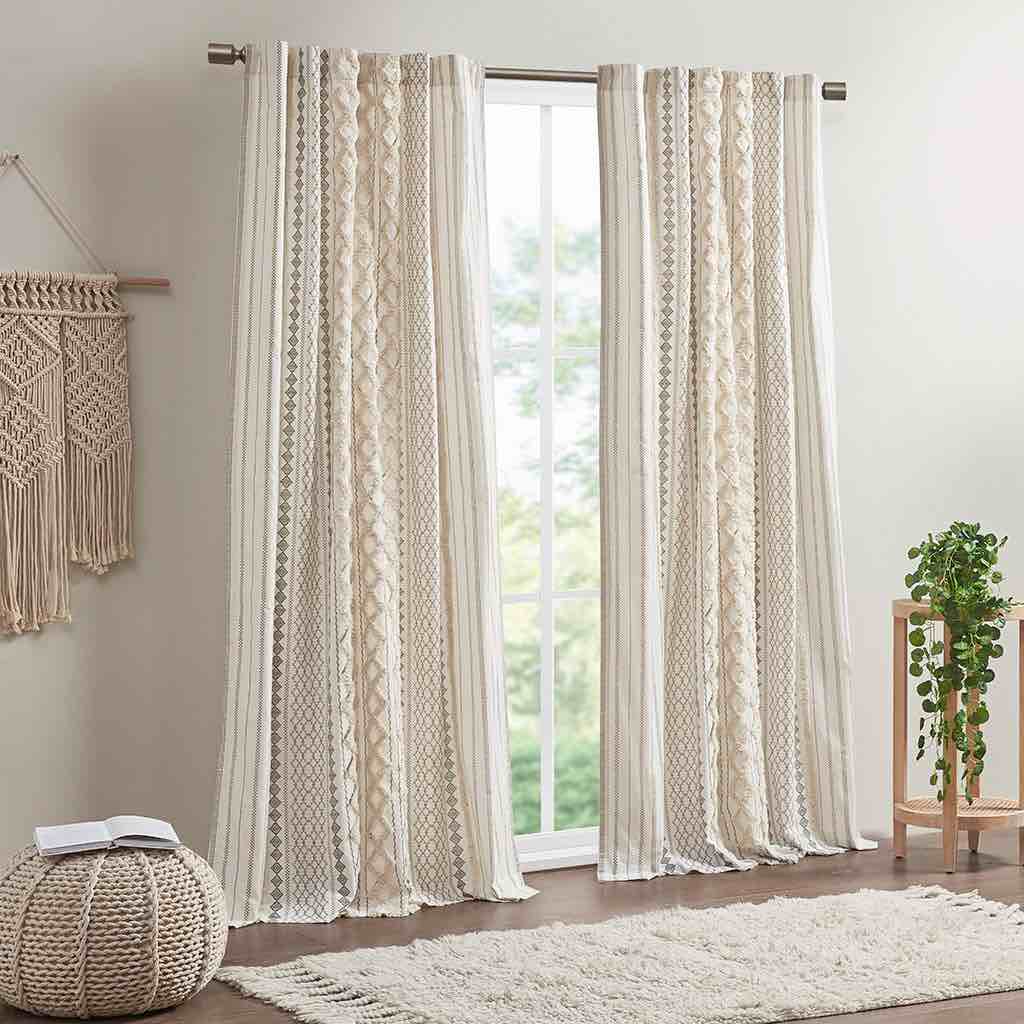 Condition photo showing New/Like New for imani cotton printed window panel with chenille stripe and lining