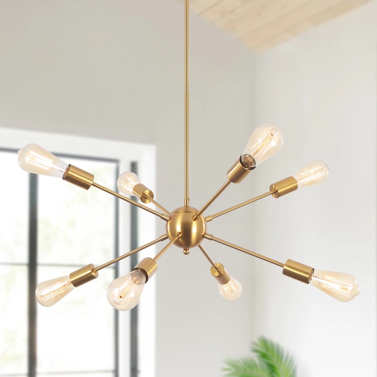 Condition photo showing New/Like New for sinerise plug-in sputnik chandeliers gold, 8 lights modern sputnik lighting fixture with adjustable height for dining room, living room, kitchen, bedroom and hallway