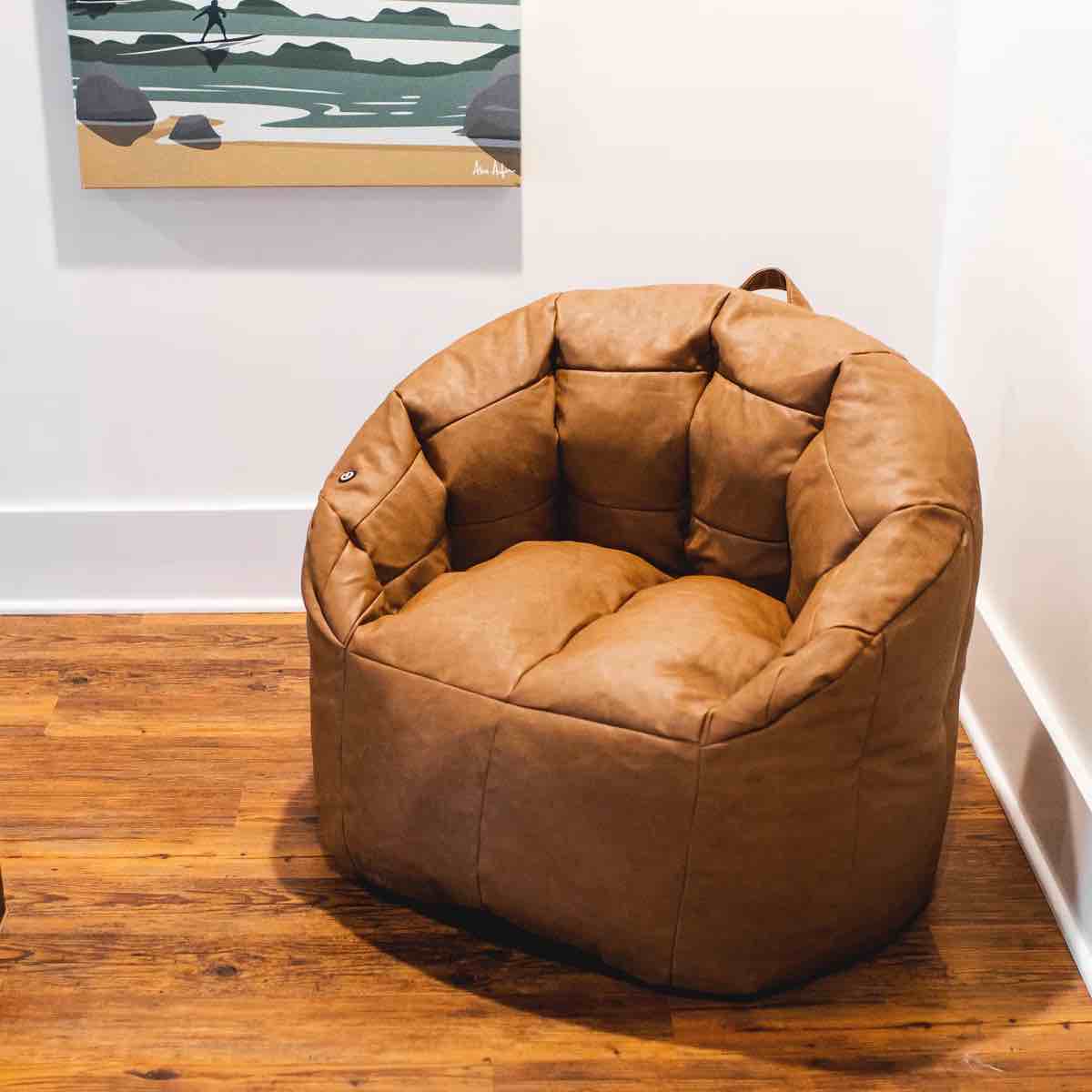 Condition photo showing New/Like New for big joe milano vegan leather bean bag chair with massage function