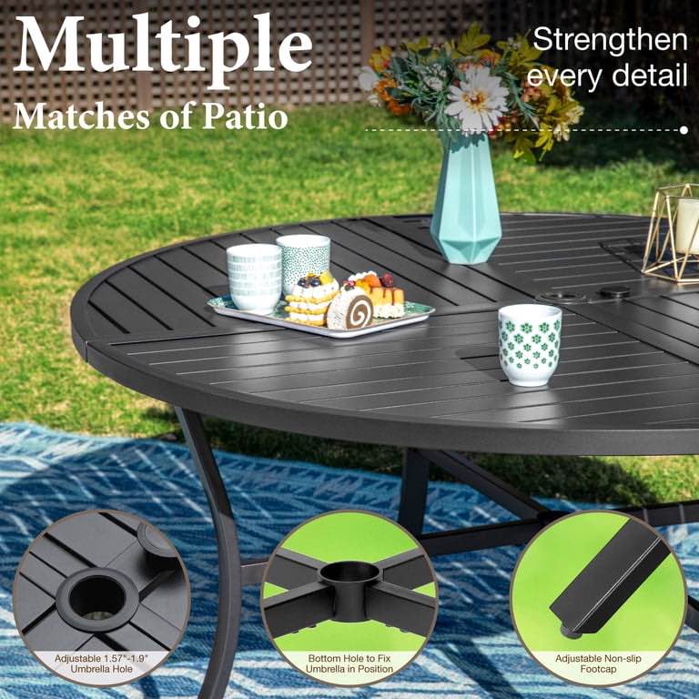 Condition photo showing Good Condition for leonard round metal outdoor dining table