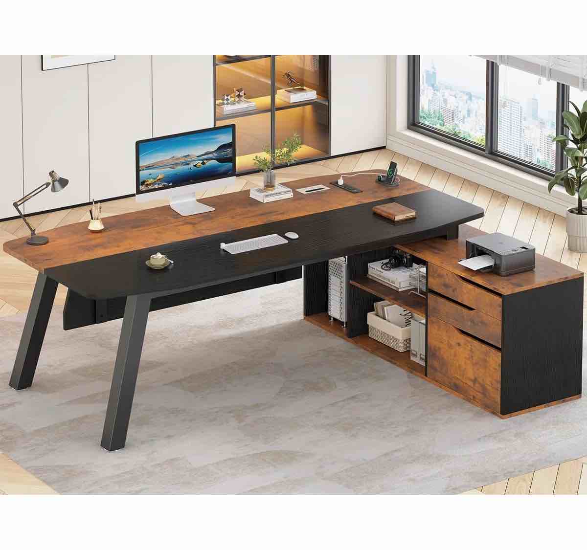 executive desk with file cabinet l shaped computer desk with power outlets