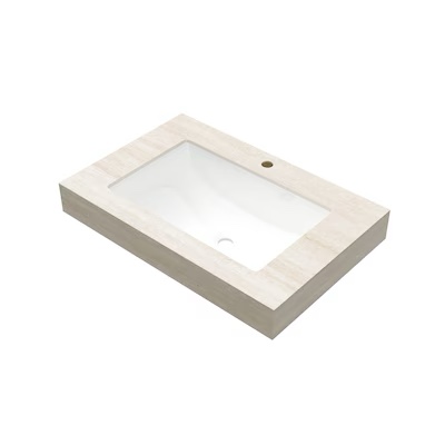 Condition photo showing New/Like New for travertine-pattern sintered stone countertop with undermount ceramic basin for vanity | gift idea