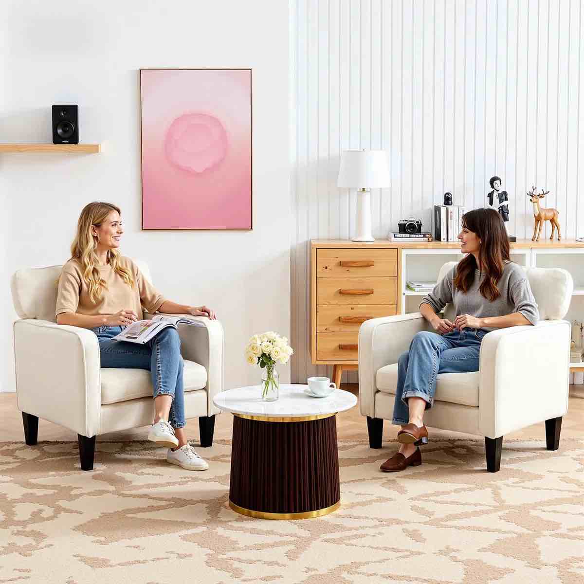 Condition photo showing New/Like New for arnbert mid-century armchair, modern chenille armchair for living room,single armchair for bedroom